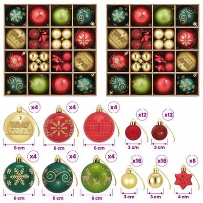 Julbollset 88 st Röd, guld och grön Ø 6 cm Plast