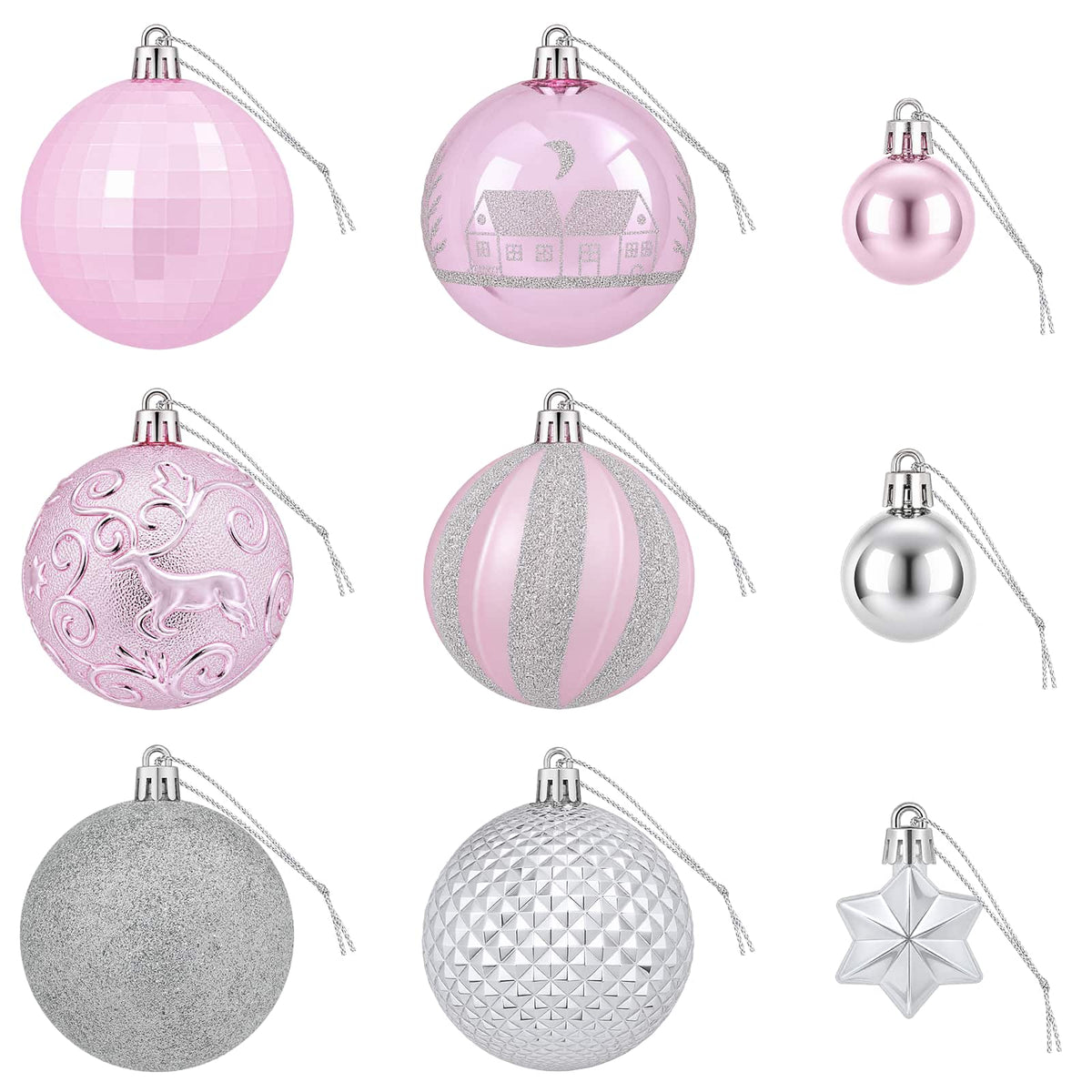 Julbollset 88 st rosa och silver Ø 6 cm Plast