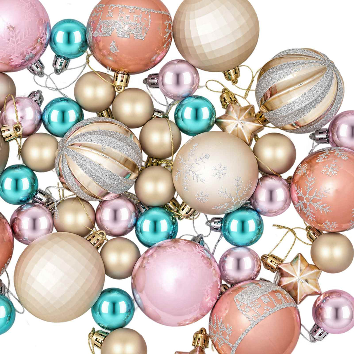 Julbollset 88 st Rosa, guld, brun och turkos Ø 6 cm Plast