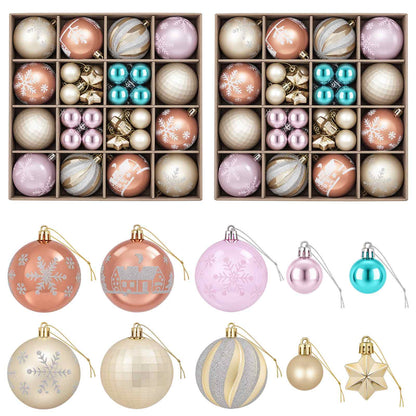 Julbollset 88 st Rosa, guld, brun och turkos Ø 6 cm Plast