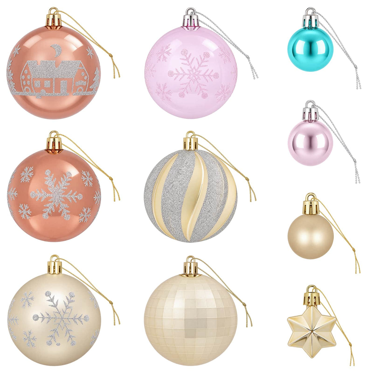 Julbollset 88 st Rosa, guld, brun och turkos Ø 6 cm Plast