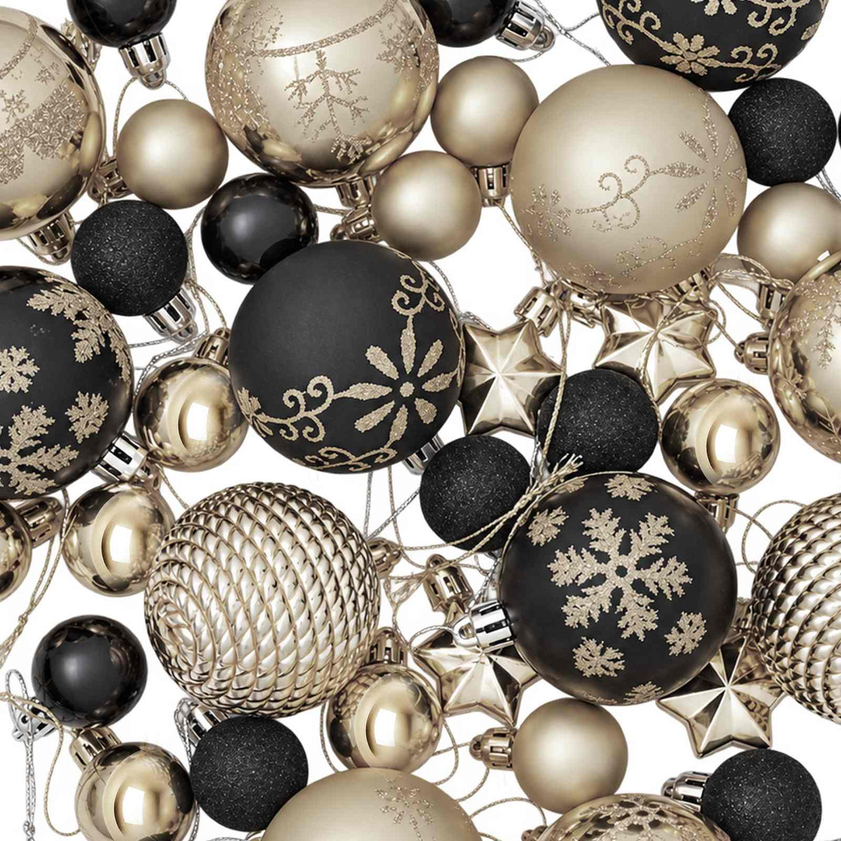 Julbollset 88 st Svart och Guld Ø 6 cm Plast