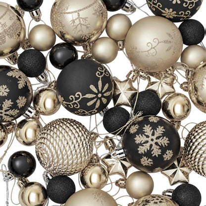 Julbollset 88 st Svart och Guld Ø 6 cm Plast