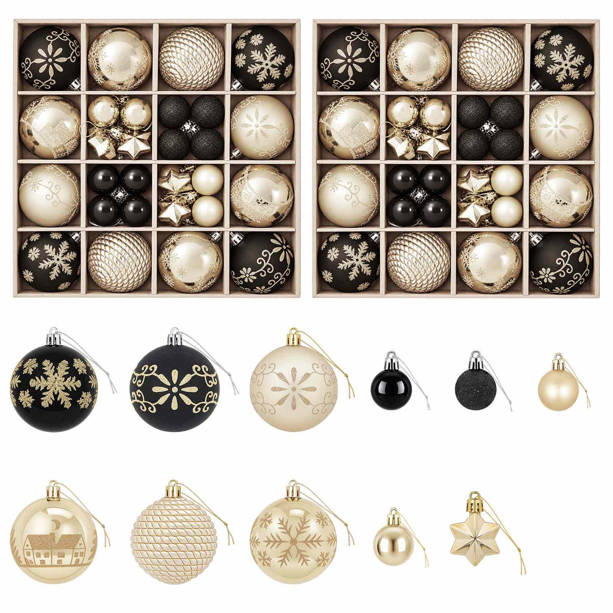 Julbollset 88 st Svart och Guld Ø 6 cm Plast