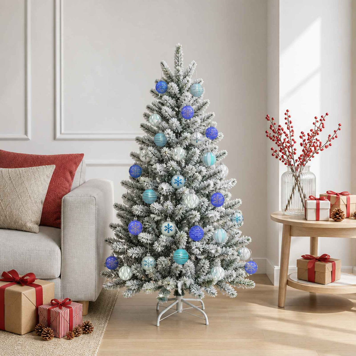 Julbollset 30 st Silver, blå och turkos Ø 6 cm Plast