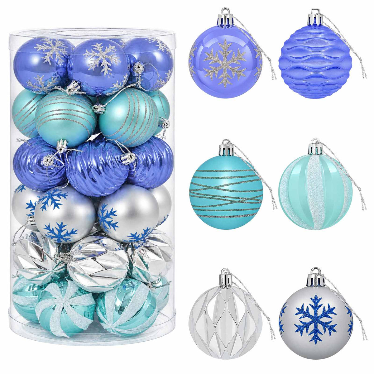 Julbollset 30 st Silver, blå och turkos Ø 6 cm Plast