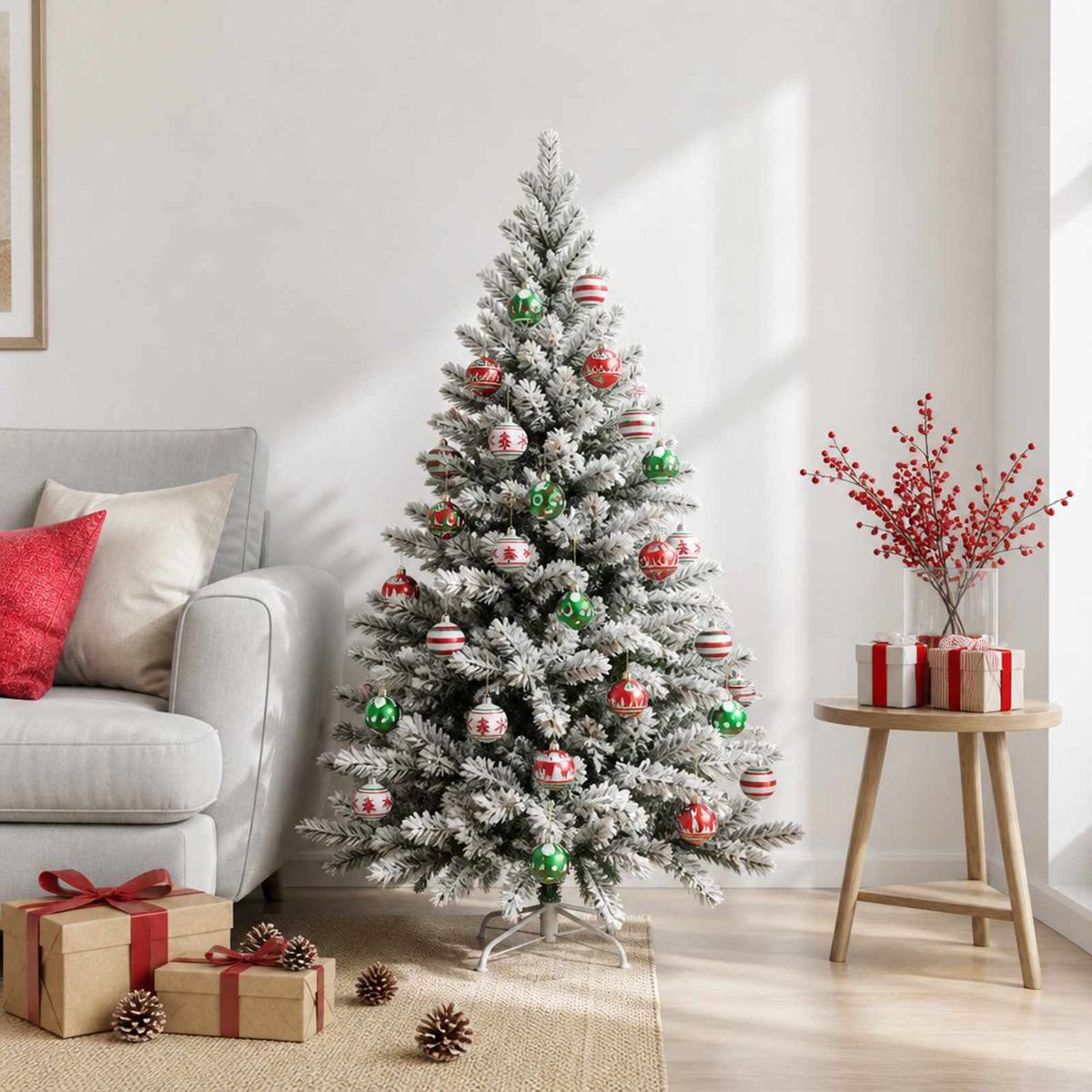 Julbollset 30 st Vit, röd och grön Ø 6 cm Plast
