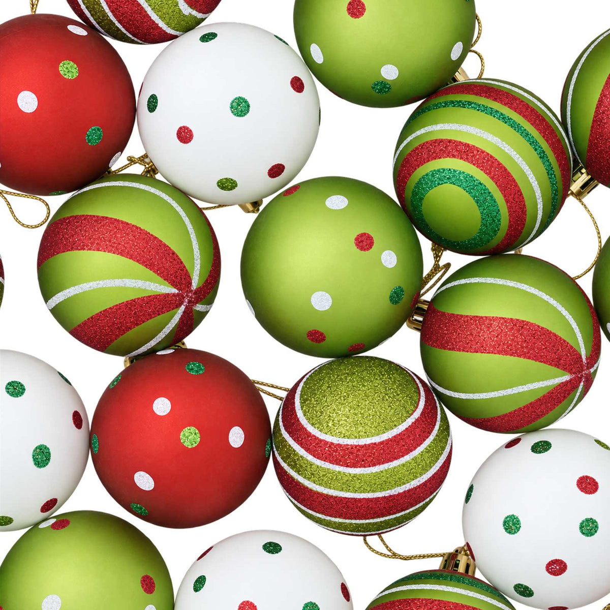 Julbollset 30 st Vit, röd och ljusgrön Ø 6 cm Plast