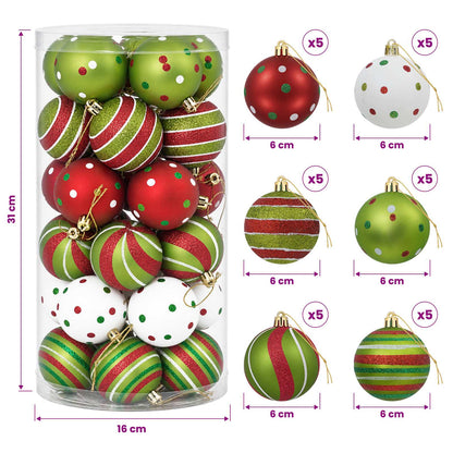 Julbollset 30 st Vit, röd och ljusgrön Ø 6 cm Plast
