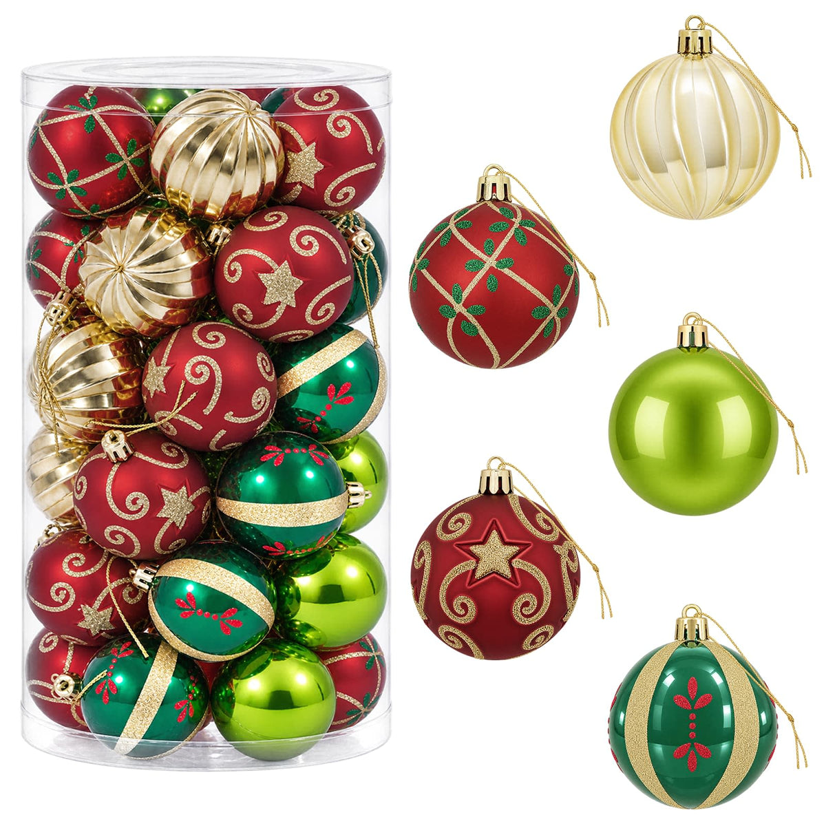 Julbollset 30 st Röd, grön och guld Ø 6 cm Plast