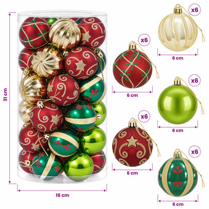 Julbollset 30 st Röd, grön och guld Ø 6 cm Plast