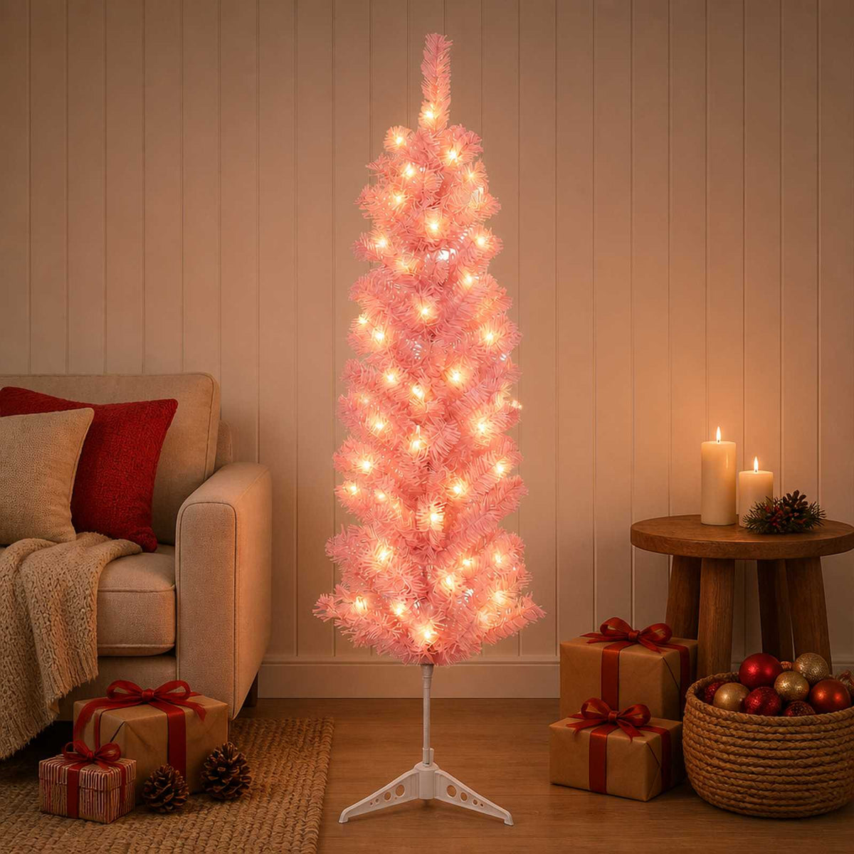 Konstgjort smalt julträd 150 cm 150 LED-lampor Varmvit