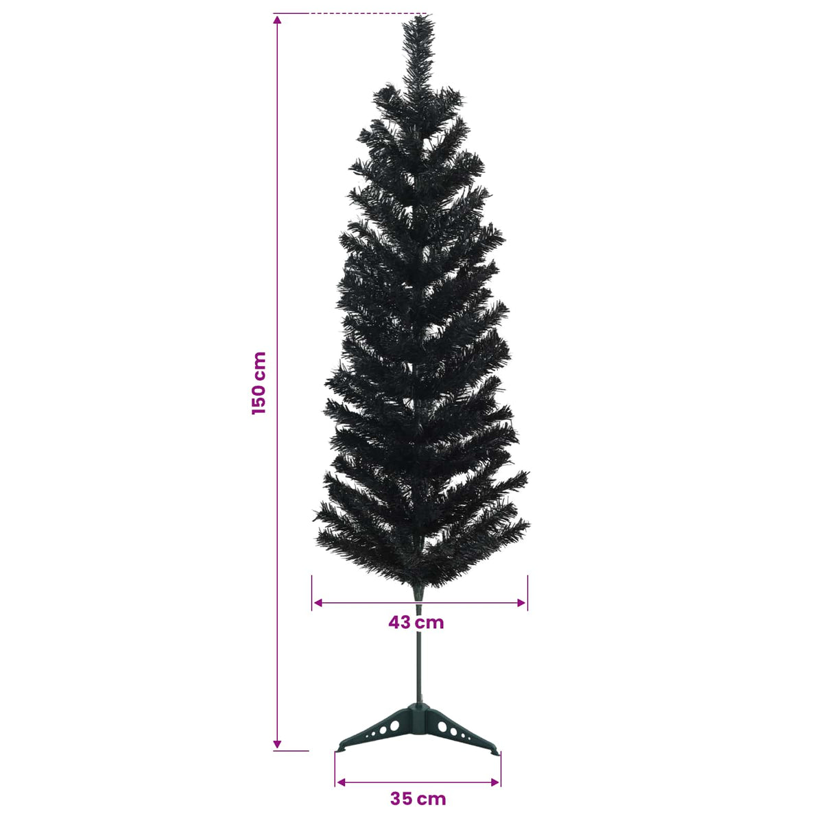 Konstgjort smalt julträd 150 cm 150 LED-lampor Varmvit