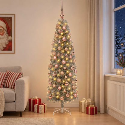 Smal konstgjord julgran med julkulor 180 cm 300 LED-lampor