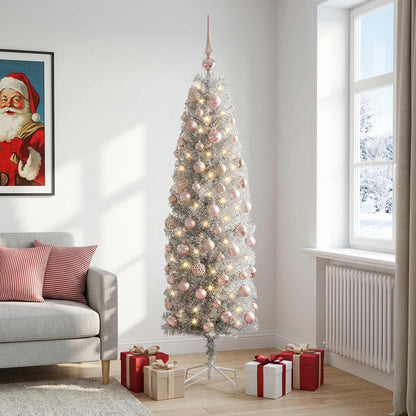 Smal konstgjord julgran med julkulor 180 cm 300 LED-lampor