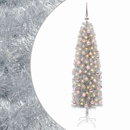 Smal konstgjord julgran med julkulor 180 cm 300 LED-lampor