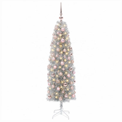 Smal konstgjord julgran med julkulor 180 cm 300 LED-lampor