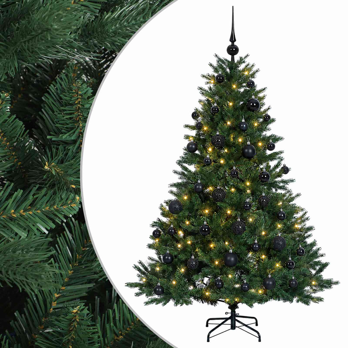 Konstgjord julgran med julkulor 120 cm 150 LED-lampor Varmvit