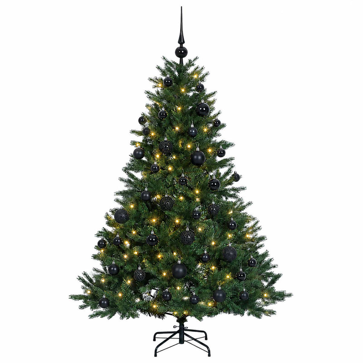 Konstgjord julgran med julkulor 120 cm 150 LED-lampor Varmvit