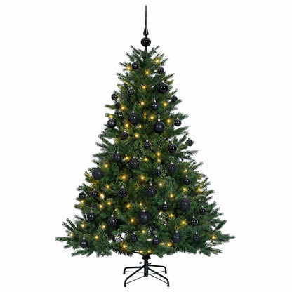 Konstgjord julgran med julkulor 120 cm 150 LED-lampor Varmvit