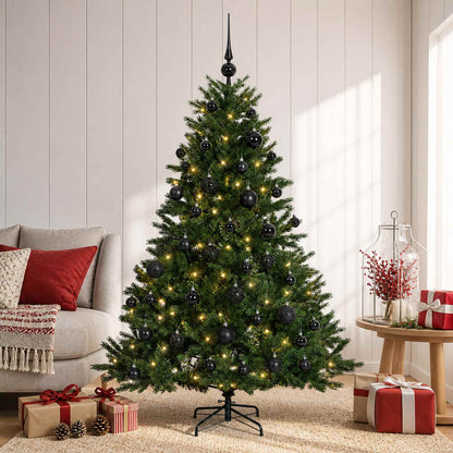 Konstgjord julgran med julkulor 150 cm 150 LED-lampor Varmvit