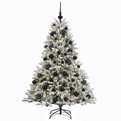 Konstgjord julgran med julkulor 150 cm 150 LED-lampor Varmvit