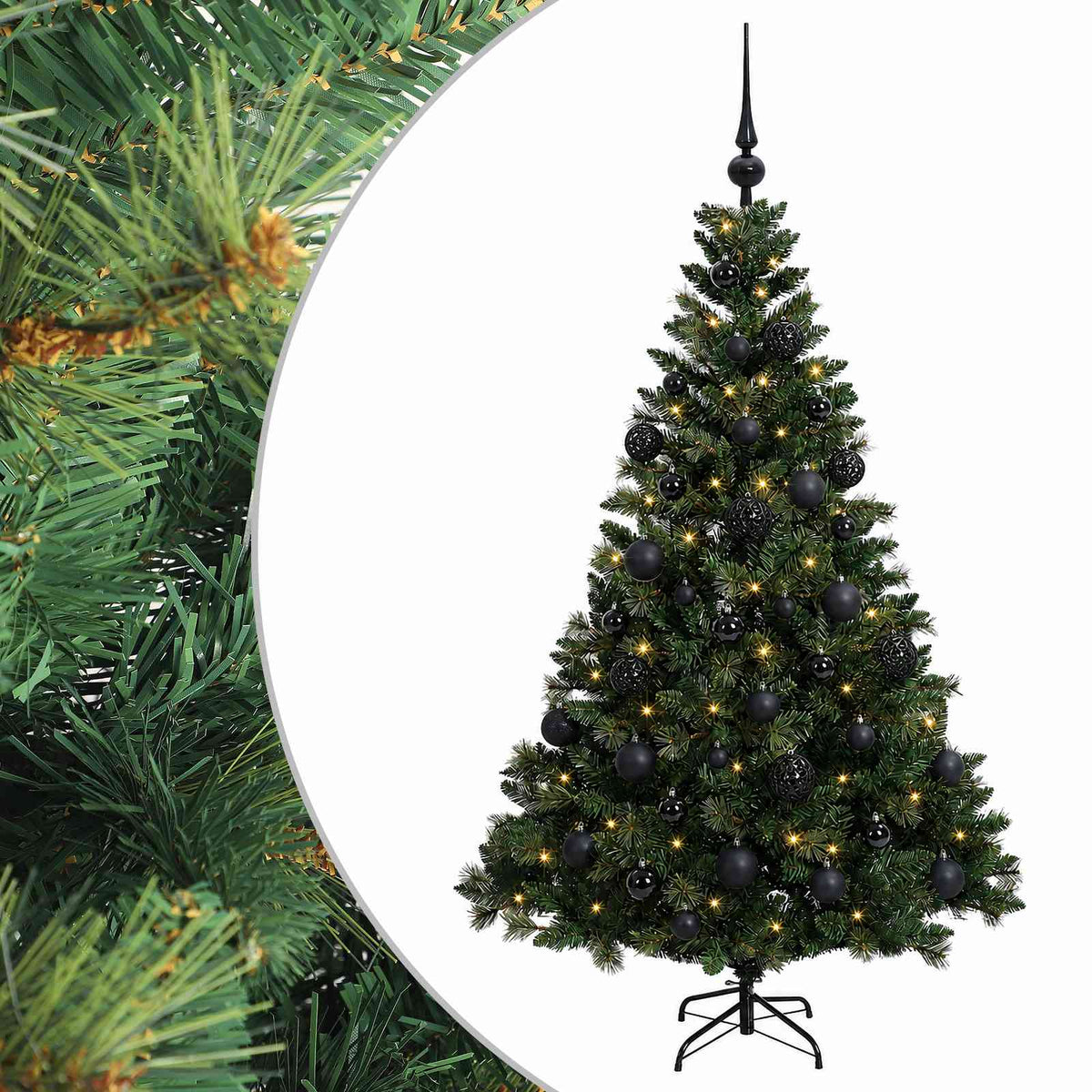 Konstgjord julgran med julkulor 120 cm 150 LED-lampor Varmvit