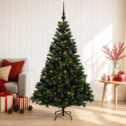 Konstgjord julgran med kulor 150 cm 150 LED-lampor Varmvit