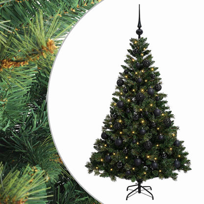 Konstgjord julgran med kulor 150 cm 150 LED-lampor Varmvit