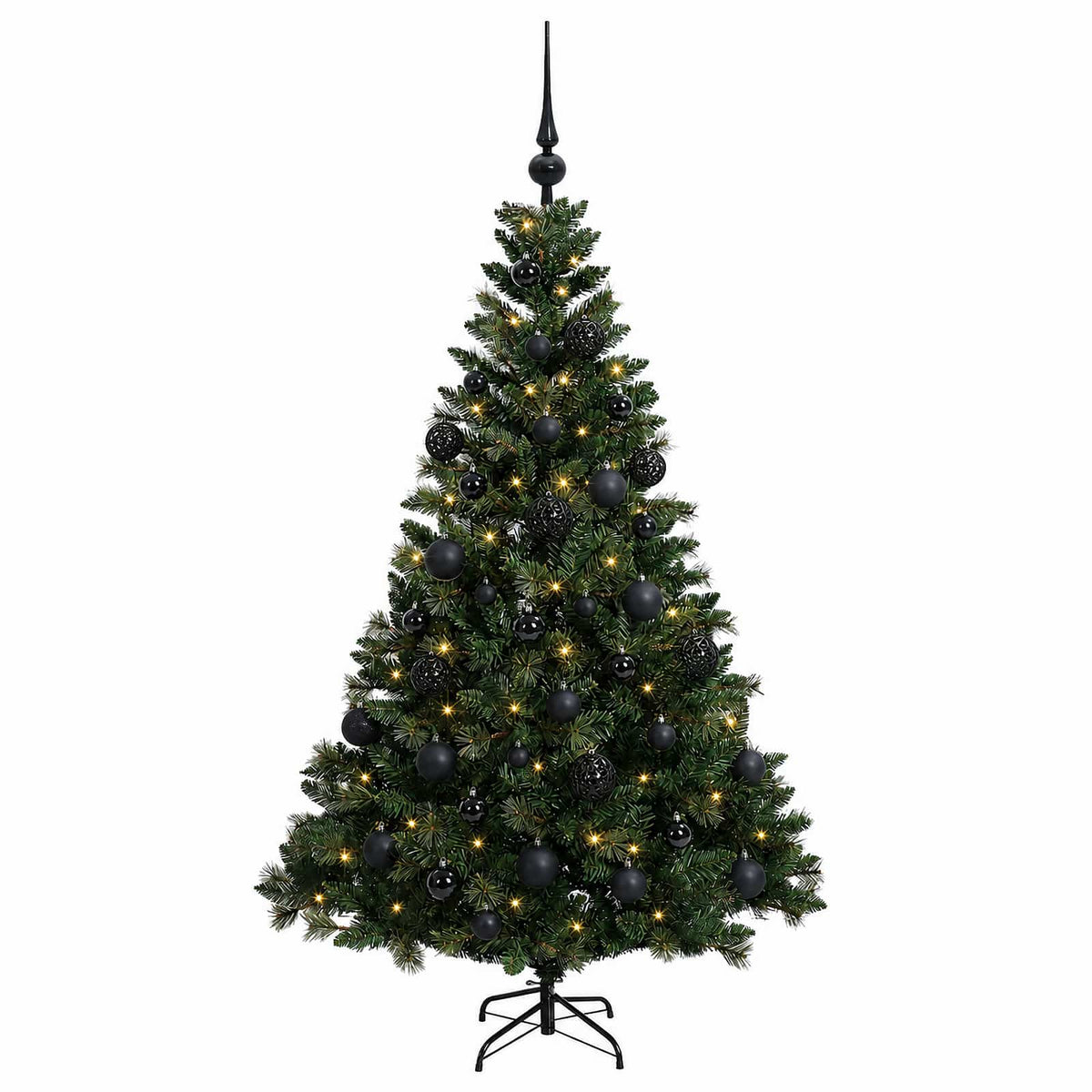 Konstgjord julgran med kulor 150 cm 150 LED-lampor Varmvit