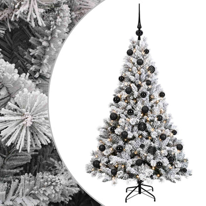 Konstgjord julgran med kulor 120 cm 150 LED-lampor Varmvit