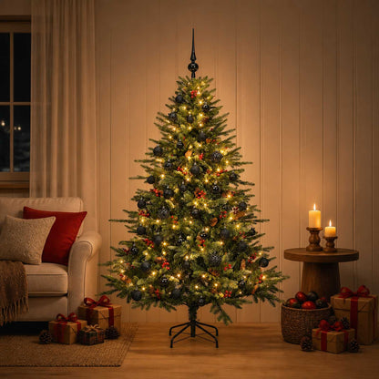 Konstgjord julgran med julkulor 150 cm 150 LED-lampor Varmvit