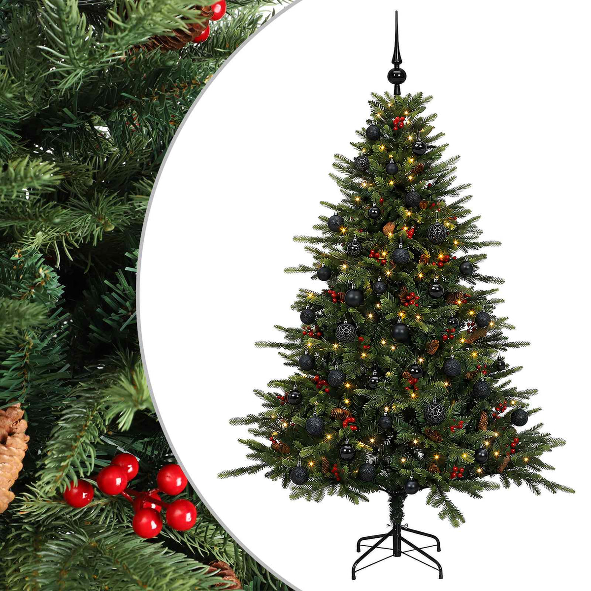 Konstgjord julgran med julkulor 150 cm 150 LED-lampor Varmvit