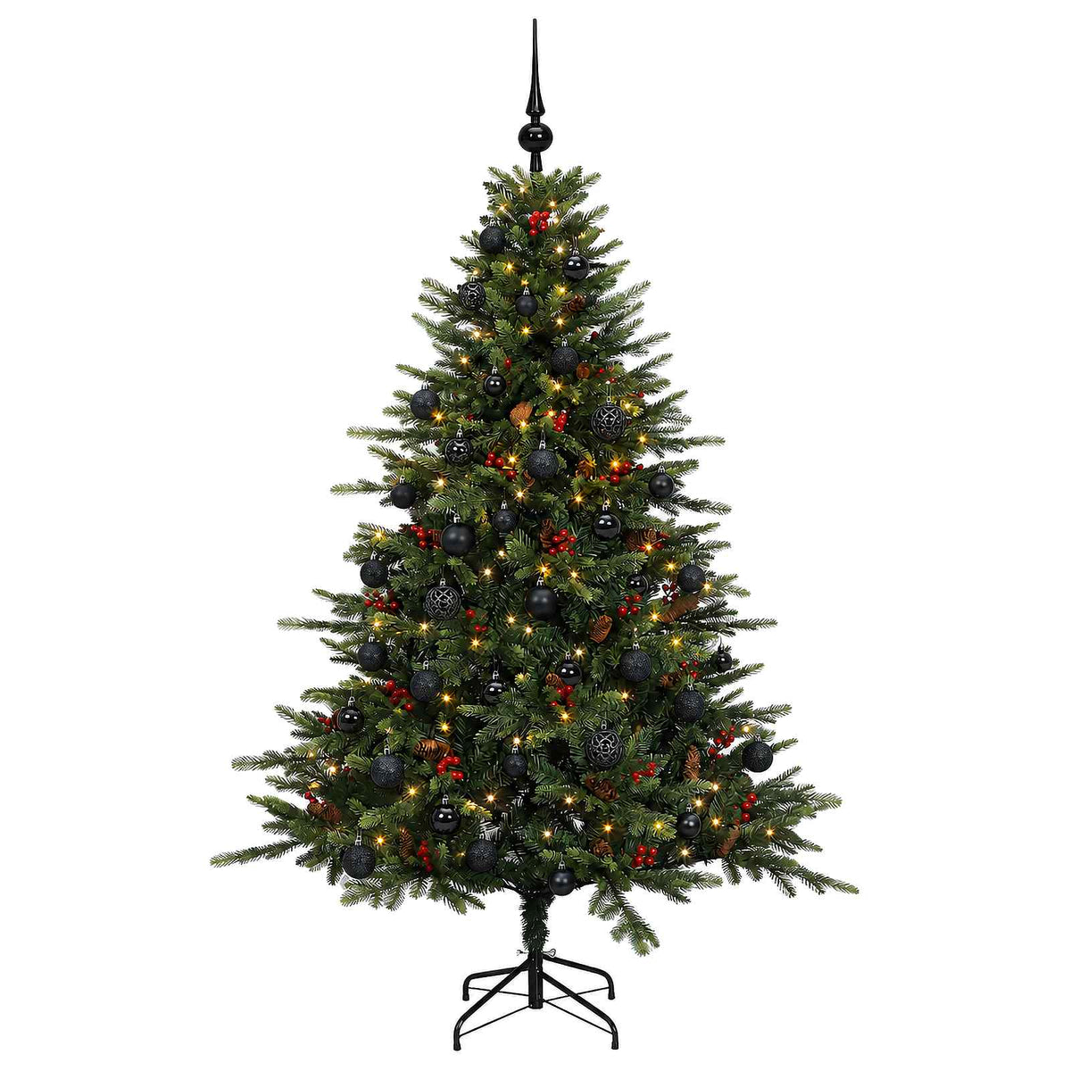 Konstgjord julgran med julkulor 150 cm 150 LED-lampor Varmvit