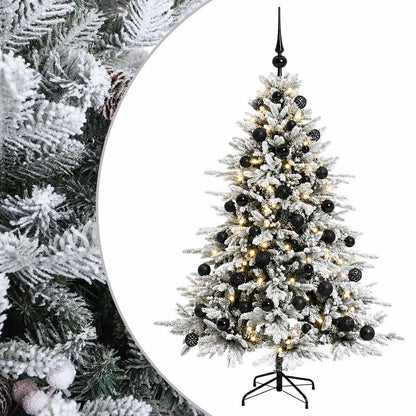 Konstgjord julgran med julkulor 120 cm 150 LED-lampor Varmvit