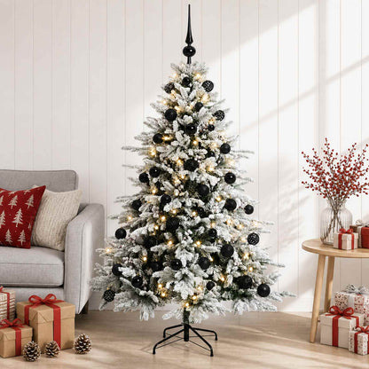 Konstgjord julgran med julkulor 120 cm 150 LED-lampor Varmvit
