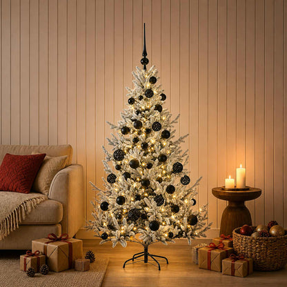 Konstgjord julgran med julkulor 150 cm 150 LED-lampor Varmvit