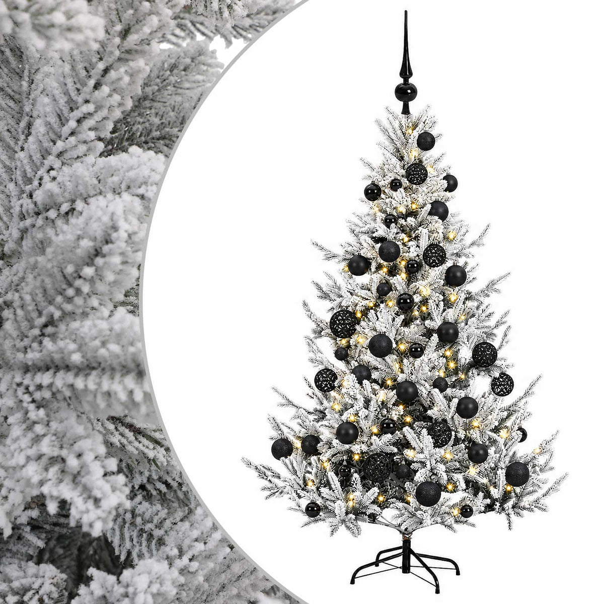Konstgjord julgran med julkulor 150 cm 150 LED-lampor Varmvit