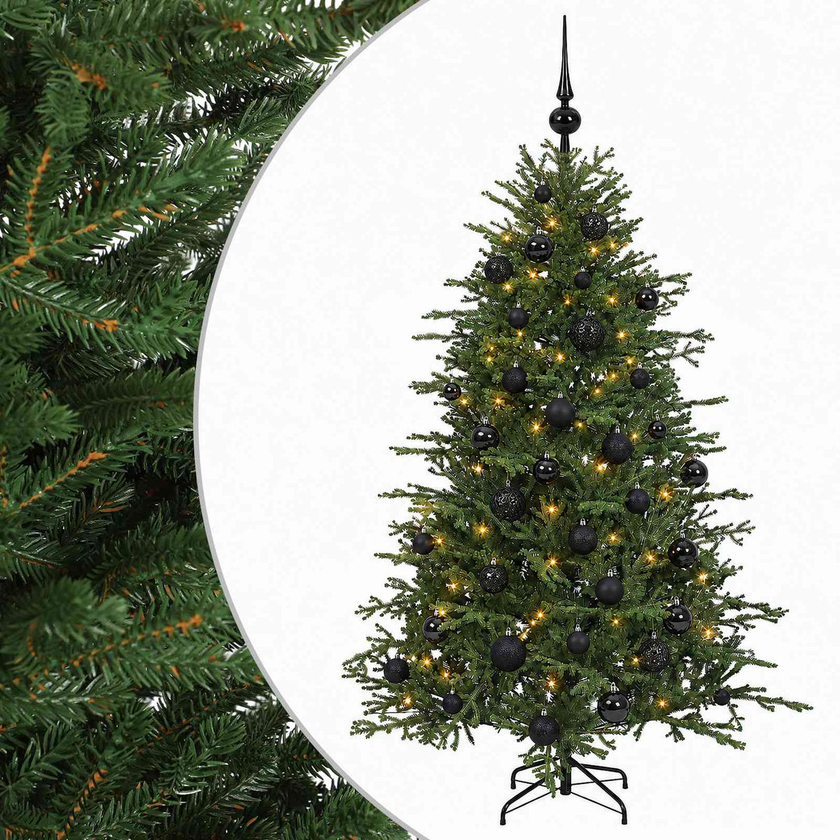 Konstgjord julgran med julkulor 120 cm 150 LED-lampor Varmvit