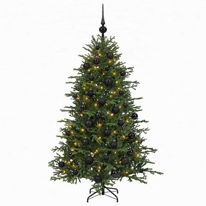 Konstgjord julgran med julkulor 120 cm 150 LED-lampor Varmvit