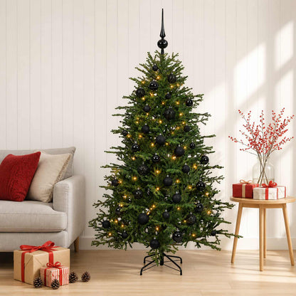 Konstgjord julgran med julkulor 120 cm 150 LED-lampor Varmvit