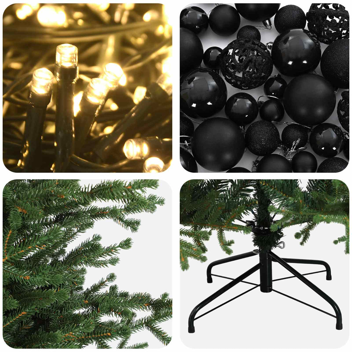 Konstgjord julgran med julkulor 150 cm 150 LED-lampor Varmvit