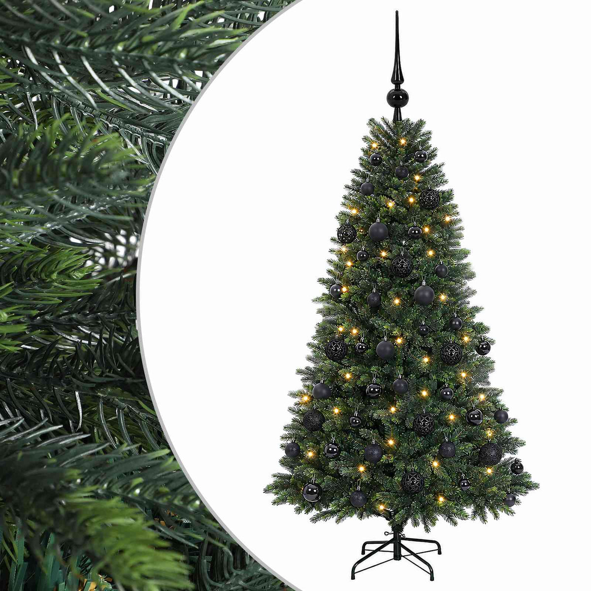 Konstgjord julgran med kulor 120 cm 150 LED-lampor Varmvit