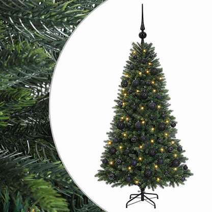 Konstgjord julgran med kulor 120 cm 150 LED-lampor Varmvit