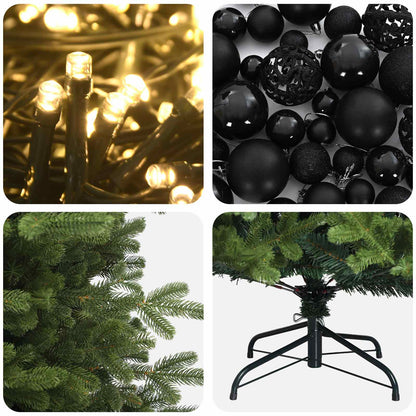 Konstgjord julgran med julkulor 120 cm 150 LED-lampor Varmvit