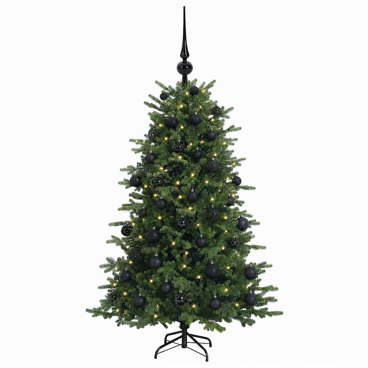 Konstgjord julgran med julkulor 120 cm 150 LED-lampor Varmvit