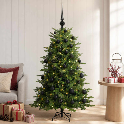Konstgjord julgran med julkulor 150 cm 150 LED-lampor Varmvit