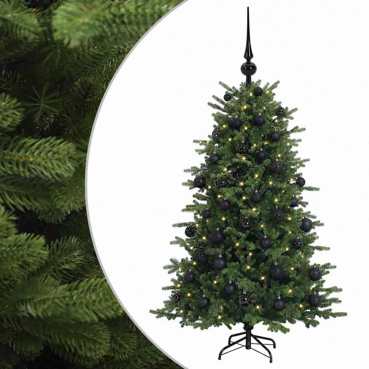 Konstgjord julgran med julkulor 150 cm 150 LED-lampor Varmvit