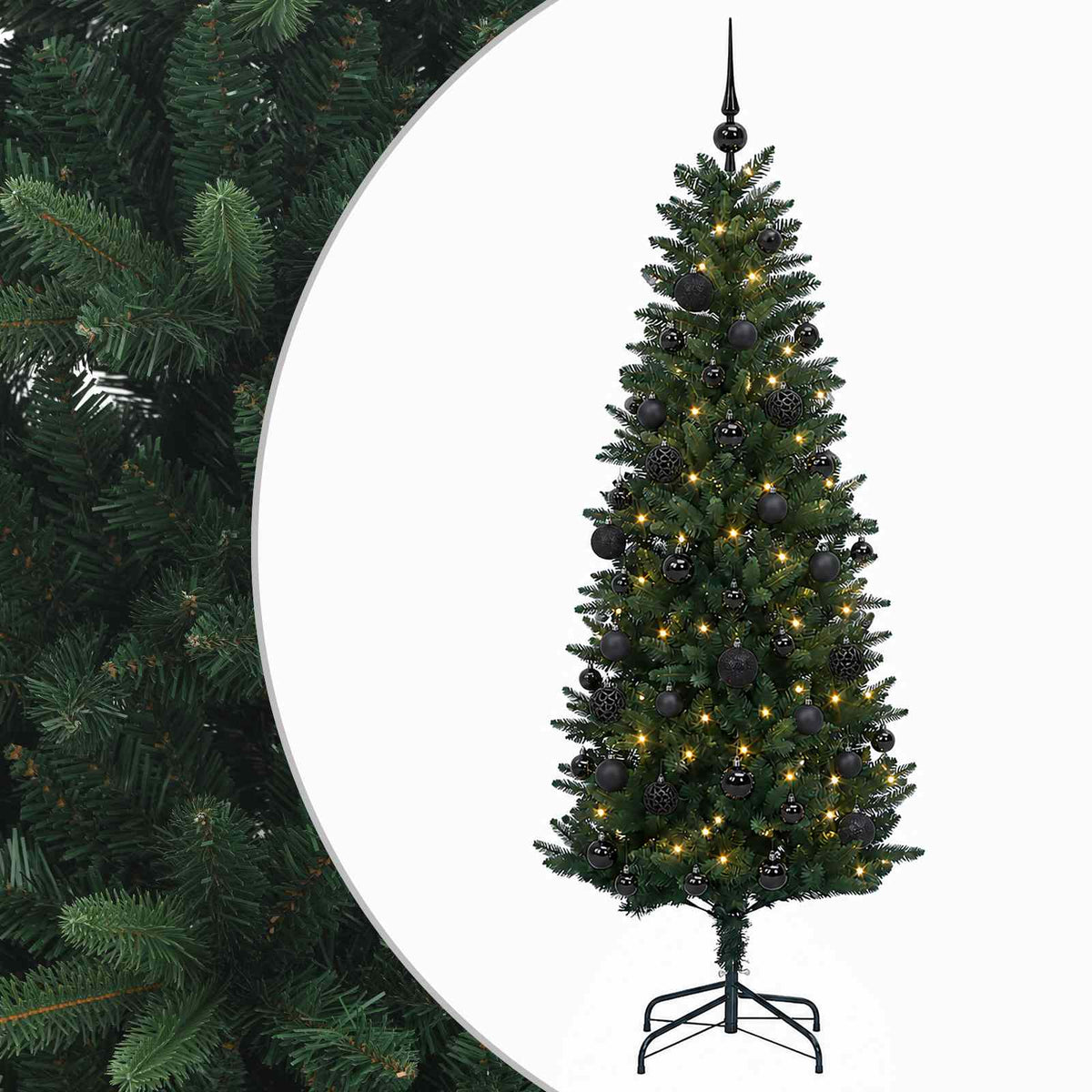 Konstgjord julgran med kulor 120 cm 150 LED-lampor Varmvit