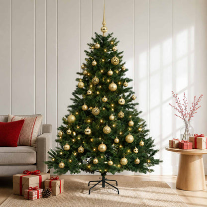 Konstgjord julgran med julkulor 120 cm 150 LED-lampor Varmvit